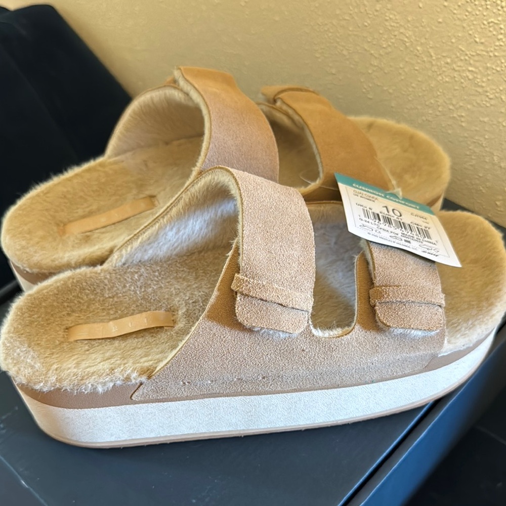 Tan Suede Furry Sandals